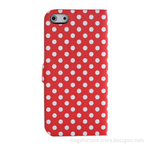 Wholesale flip polka dot PU leather cute case for iPhone 5s, wallet style design